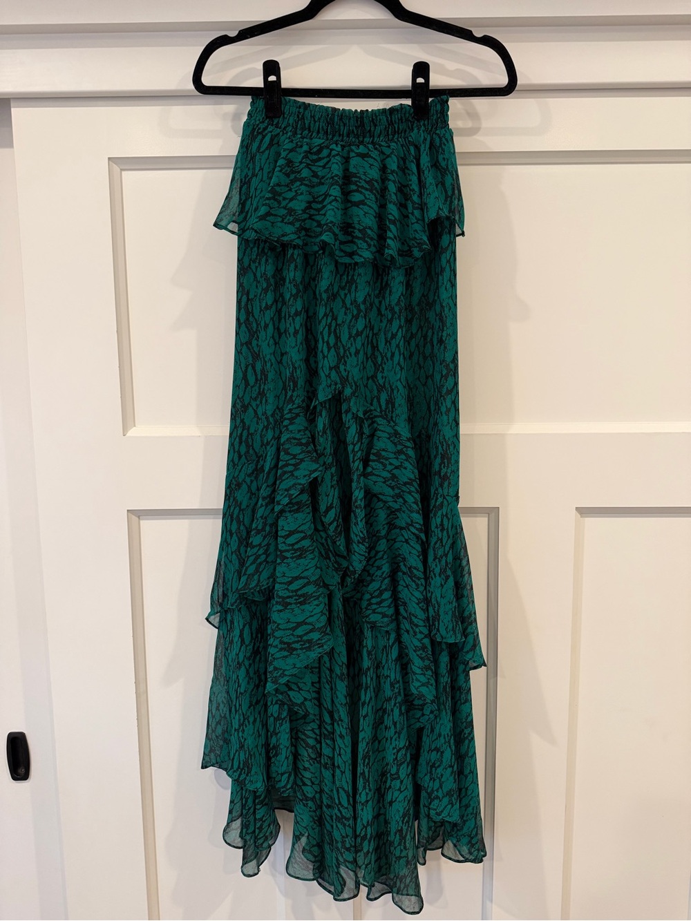 MISA Los Angeles Green Black Ruffle Maxi Skirt XS